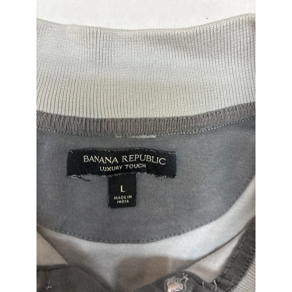 Banana Republic Luxury Touch Polo Shirt Mens‎ Large Grey Pima Cotton Micro Print